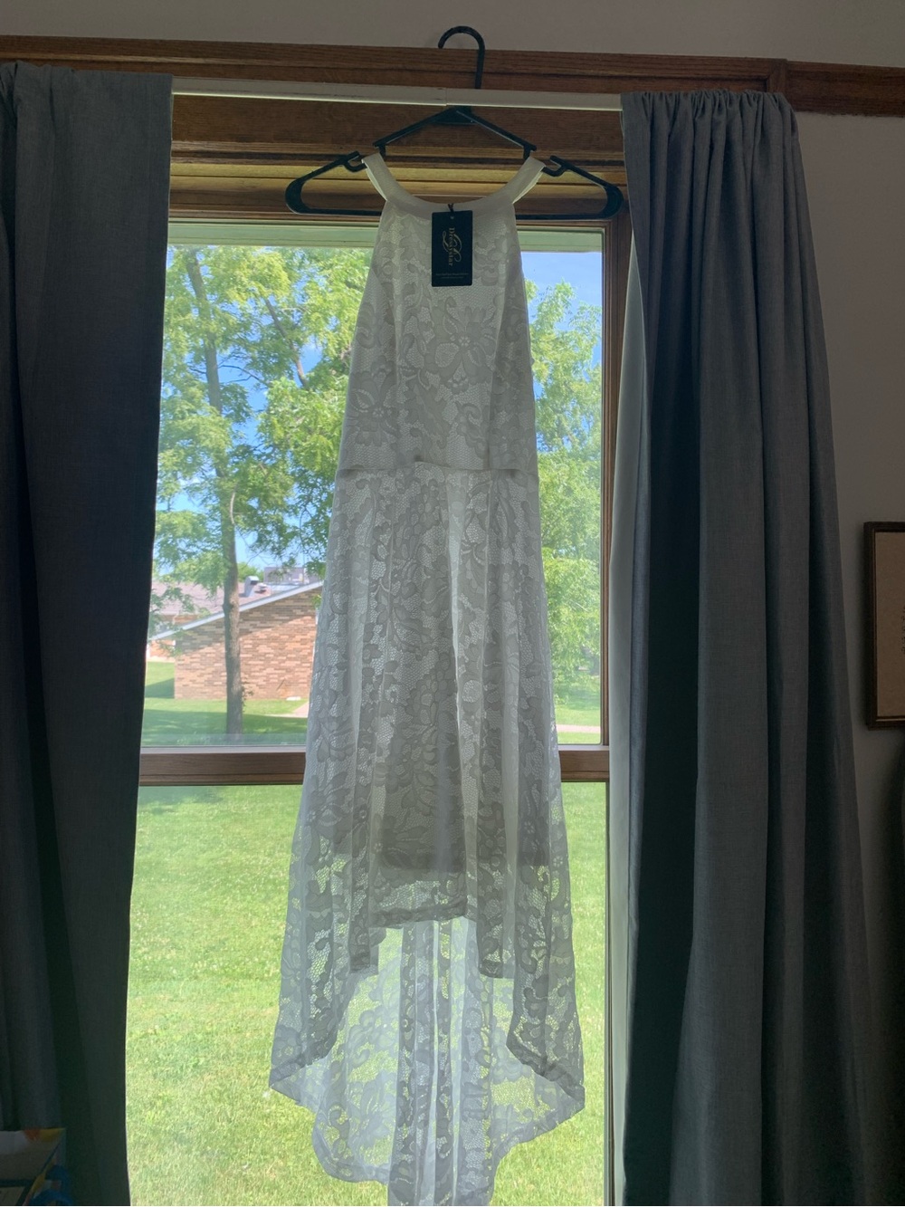 White Lace High-Low Halter Dress